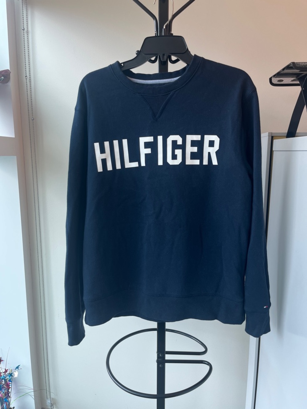 Tommy Hilfiger Navy Crewneck Sweatshirt with White HILFIGER Logo